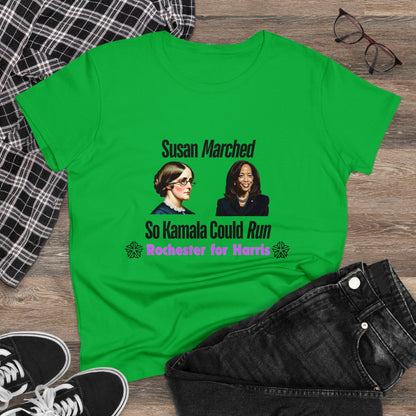 Susan Marched So Kamala Could Run Rochester for Harris - Women's T-Shirt