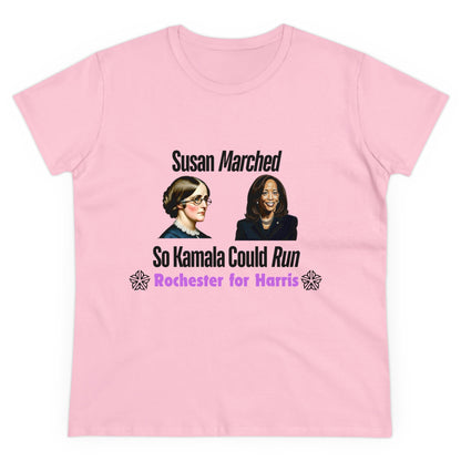 Susan Marched So Kamala Could Run Rochester for Harris - Women's T-Shirt