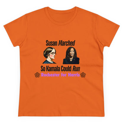 Susan Marched So Kamala Could Run Rochester for Harris - Women's T-Shirt