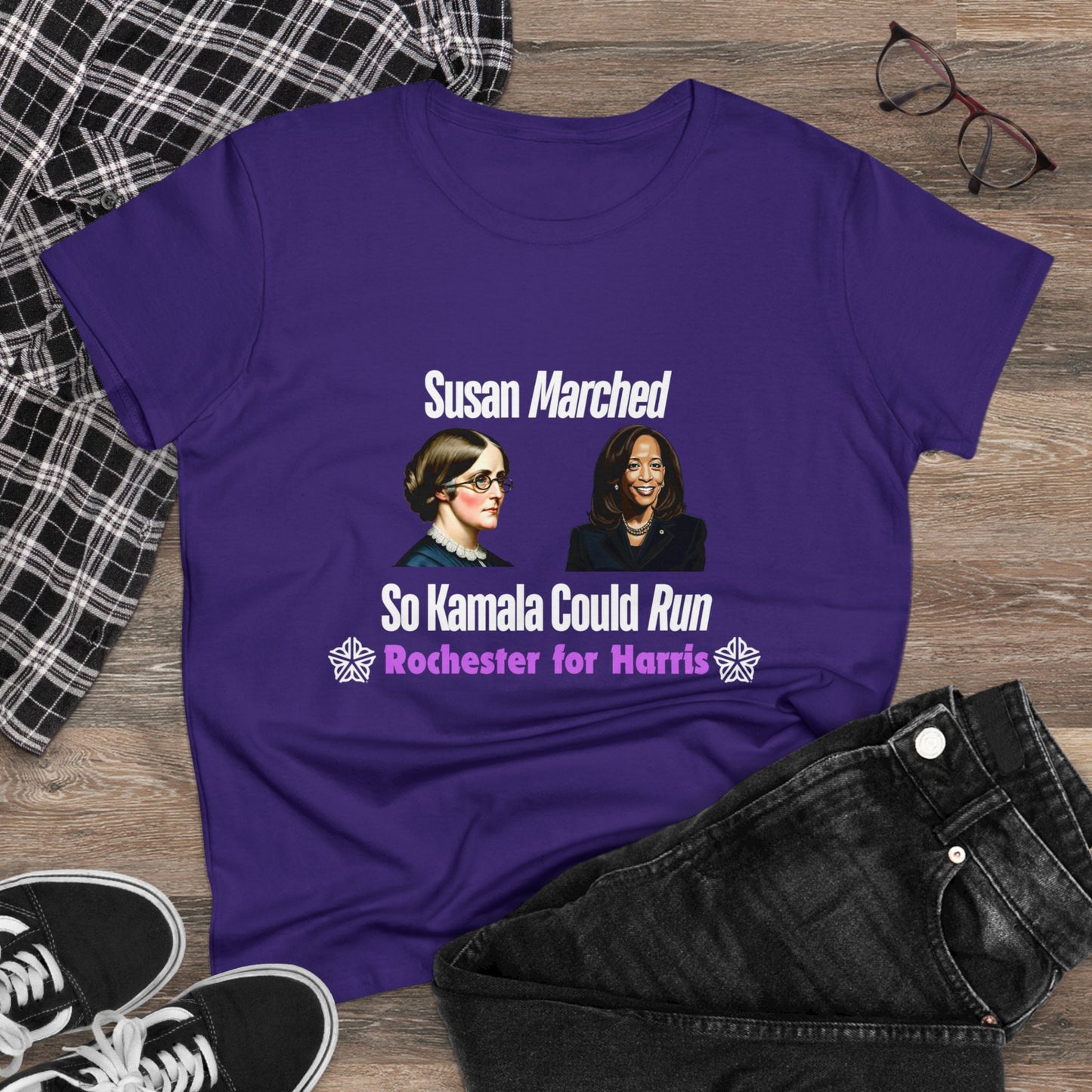 Susan Marched So Kamala Could Run Rochester for Harris - Women's T-Shirt