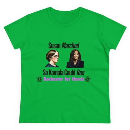 Susan Marched So Kamala Could Run Rochester for Harris - Women's T-Shirt