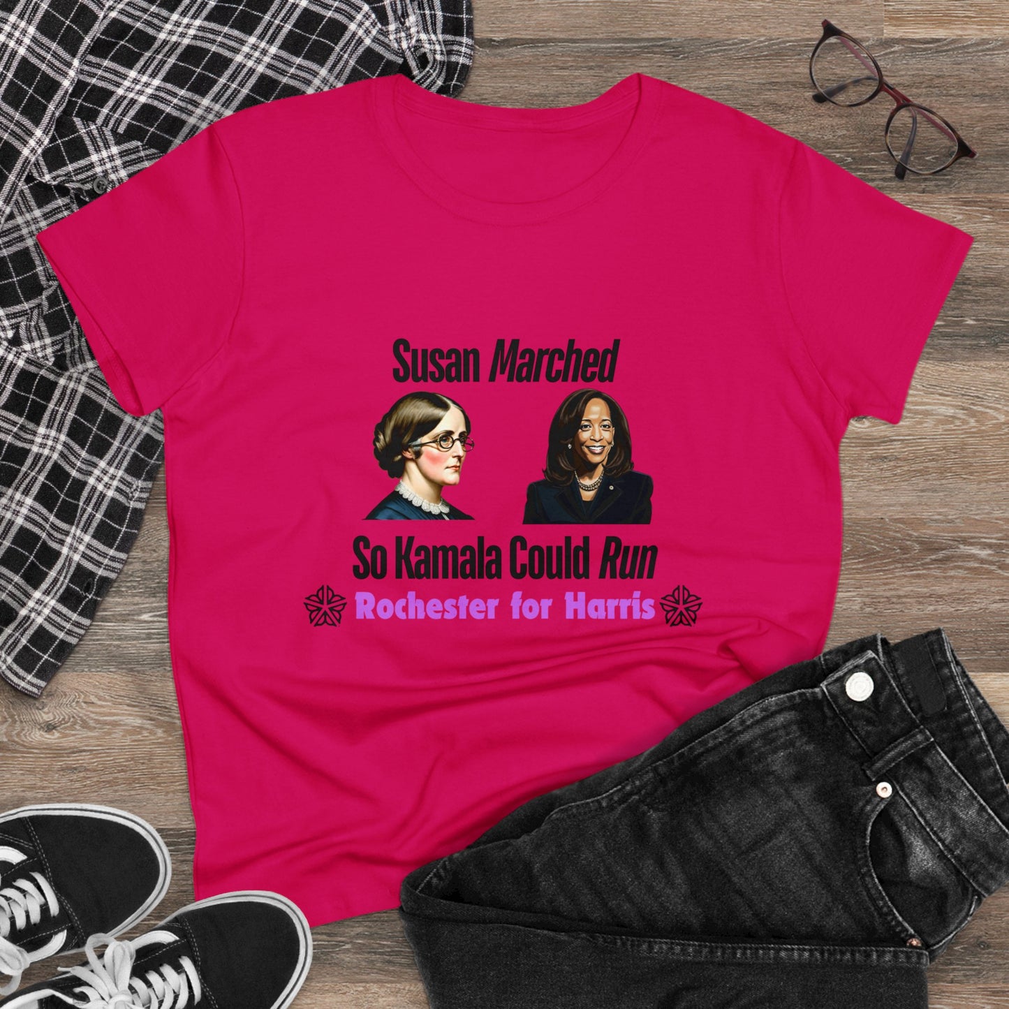 Susan Marched So Kamala Could Run Rochester for Harris - Women's T-Shirt