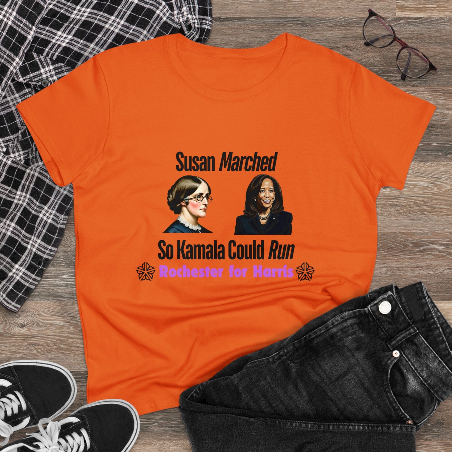 Susan Marched So Kamala Could Run Rochester for Harris - Women's T-Shirt